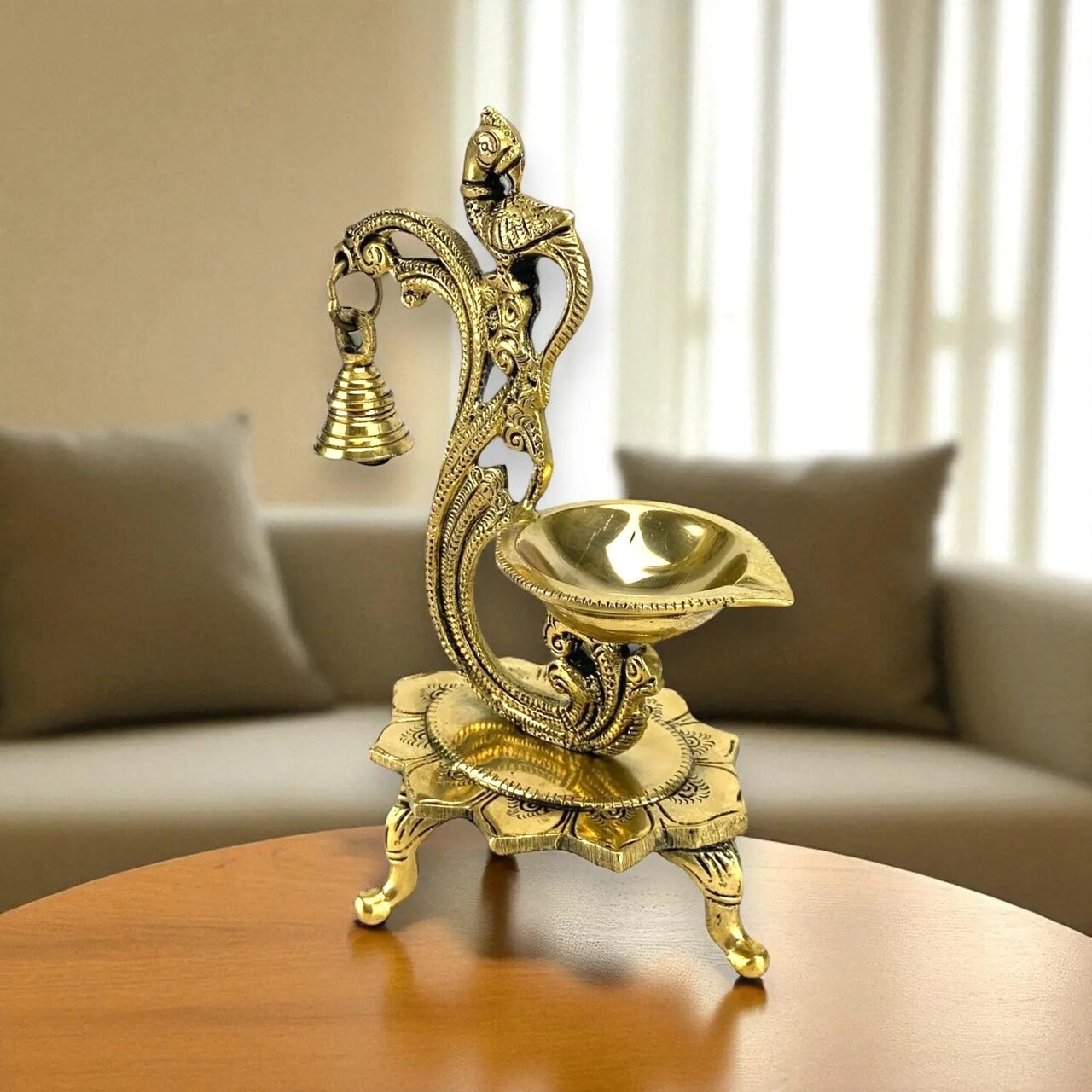 1CT Brass Oil Lamp Diya with Bells Oil Wick Diya for Home Temple Mandir Office Indian Festival Diwali Decoration Kathu Vilakku Puja Diya - Deepawali Housewarming Return Gift